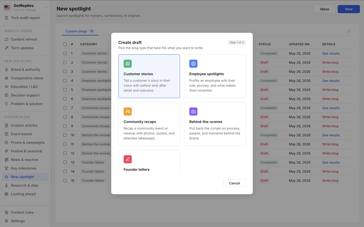 Customer stories product snapshot.